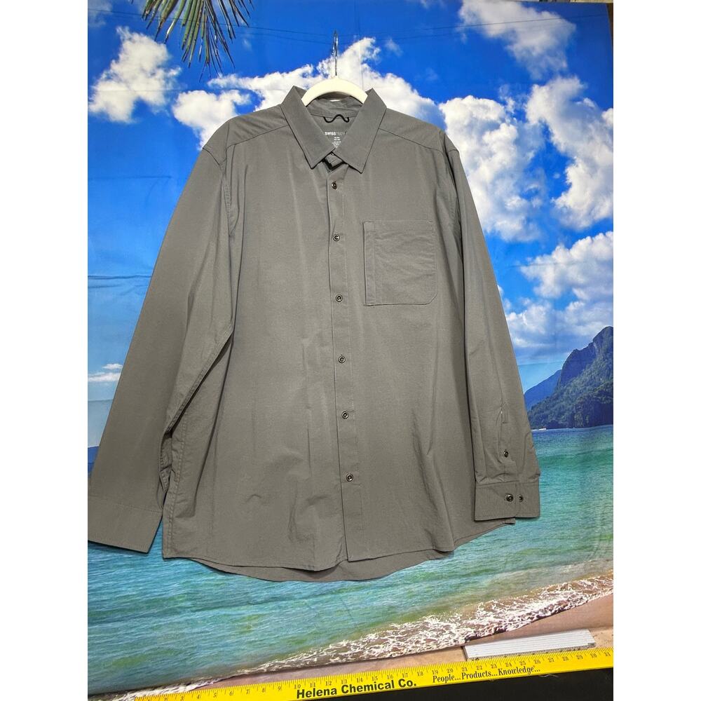 Swiss Tech Button Up Men's Dress Shirt Spandex Stretchy Grey Size XL